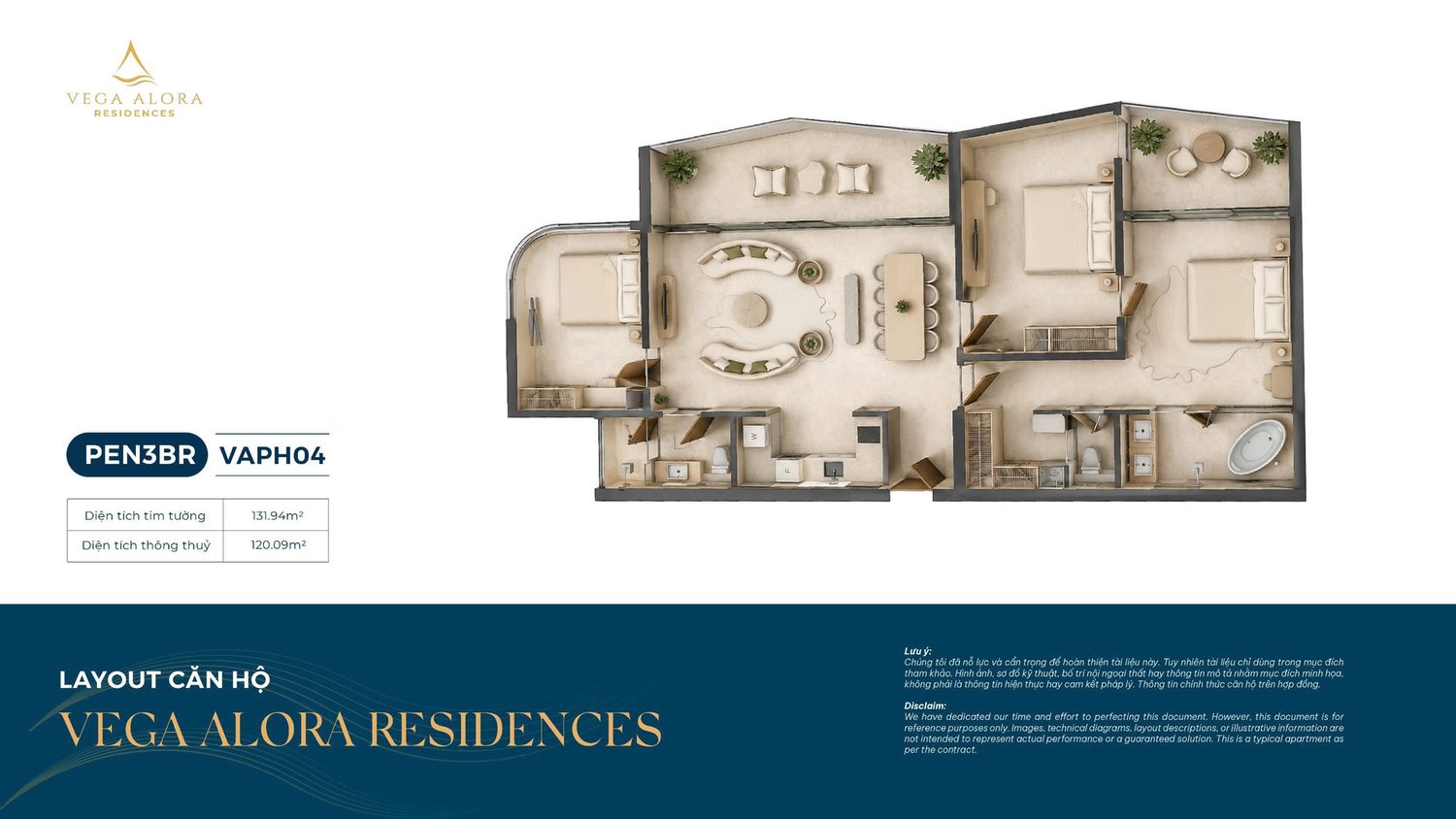 Mặt bằng Penthouse 3 phòng ngủ Alora